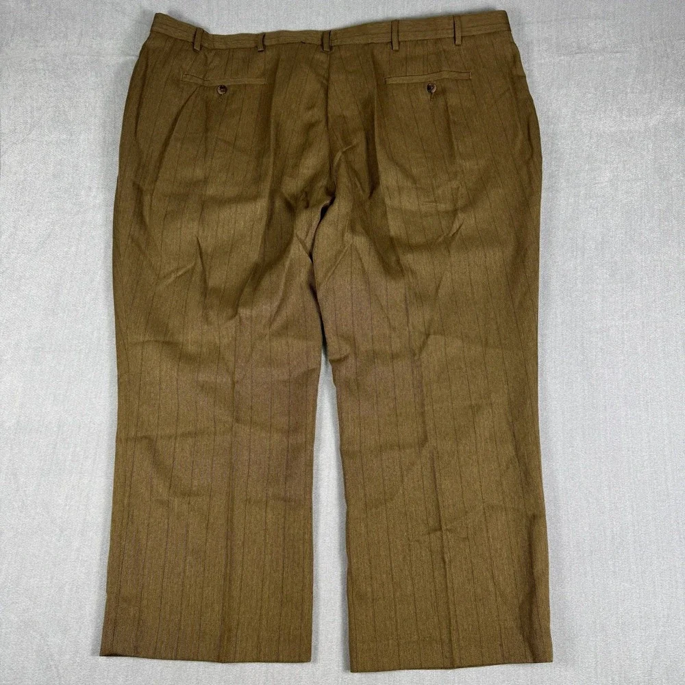 Haband Pinstripe Pleated High Rise Dress Pants Mens 50S Brown Herringbone